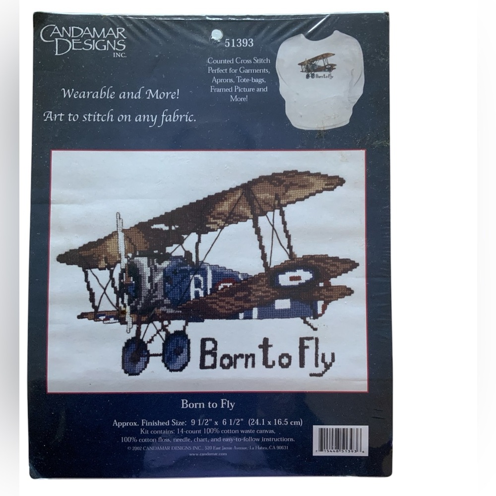 2002 Candamar Designs 'Born to Fly' Biplane Counted Cross Stitch Kit
